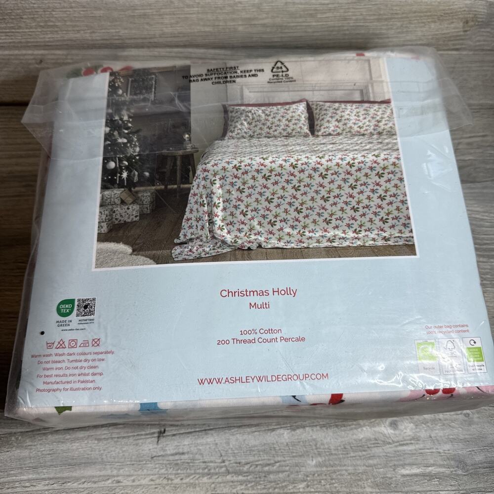 NEW Cath Kidston London Christmas Holly Queen Sheet Set 4pc Holiday Cozy White - Picture 4 of 4